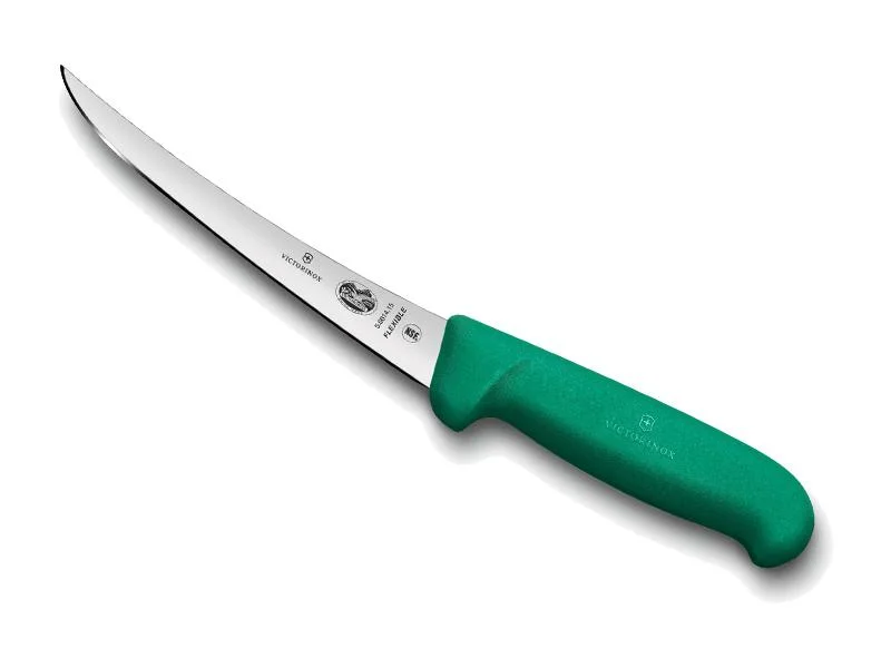 couteau victorinox désosse, manche fibrox, couleur vert, lame inox courbe rigide 12 cm