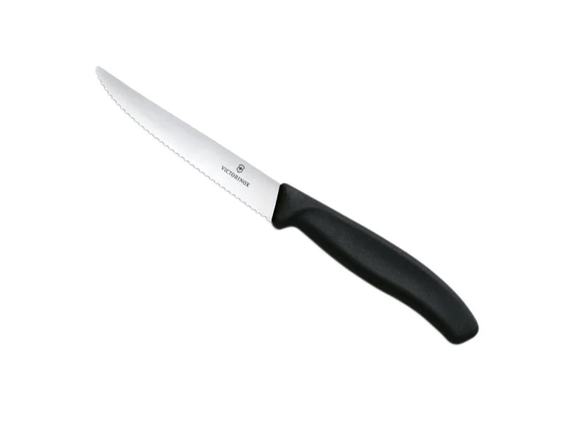 couteau victorinox office steak, manche polypropylène noir, lame inox crantée 11 cm