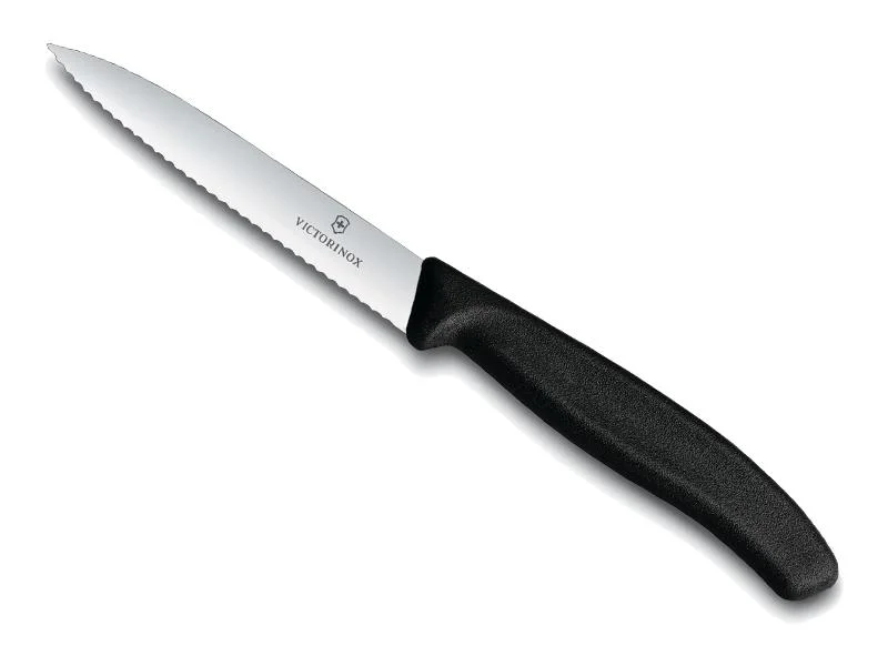 couteau victorinox office, manche polypropylène noir, lame crantée inox 10 cm