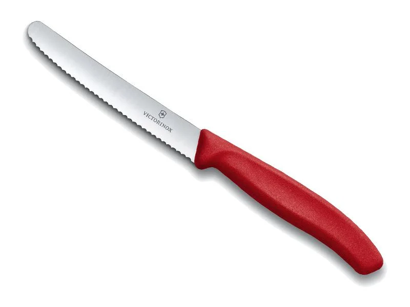 couteau victorinox table, manche polypropylène rouge, lame inox crantée 11 cm