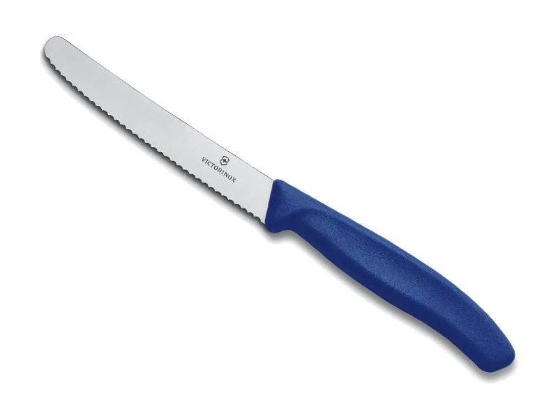 couteau victorinox table, manche polypropylène bleu, lame inox crantée 11 cm