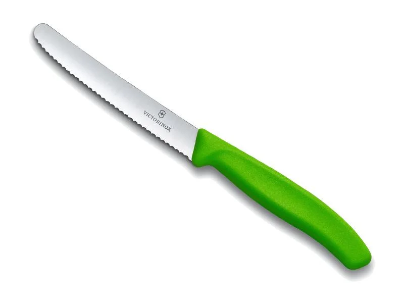 couteau victorinox table, manche polypropylène vert, lame inox crantée 11 cm