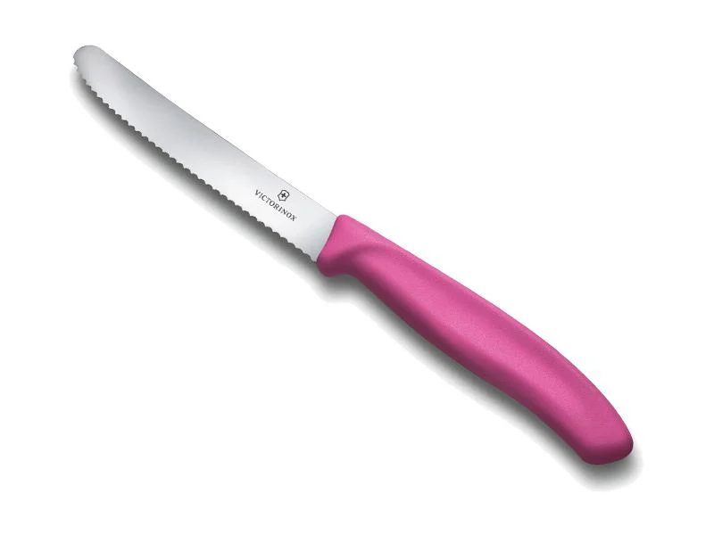 couteau victorinox table, manche polypropylène rose, lame inox crantée 11 cm
