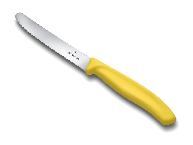 couteau victorinox table, manche polypropylène jaune, lame inox crantée 11 cm