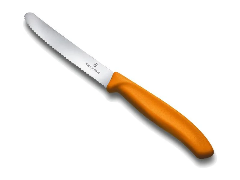 couteau victorinox table, manche polypropylène orange, lame inox crantée 11 cm